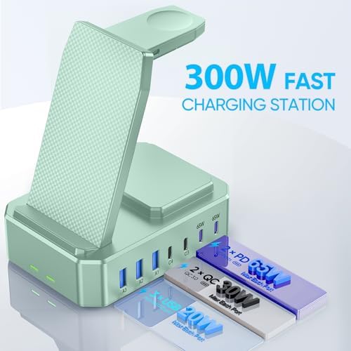 300 W High-Efficiency Charging Hub for Apple Devices – 10-in-1 Wireless Charger Dock with 65 W PD Fast Charging for i Phone, Mac Book, i Watch & Air Pods – Advanced Ga N III Technology, All-in-One Solution for Optimal Device Management and Clutter Reduction
