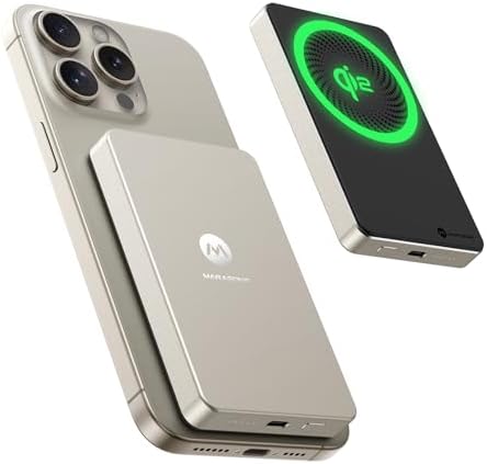 Ultra-Slim 8000 m Ah Mag Safe Battery Pack – Qi2 Certified 15 W Fast Charging Portable Charger for i Phone 16/15/14/13/12 – Comfortable Grip, Skin-Friendly Design in Desert Gold – Enhanced Compatibility with 20 W USB-C Port and Intelligent Temperature Control for Safety