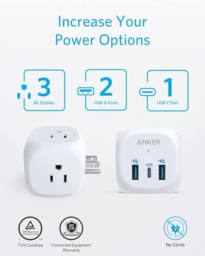 Maximize Your Charging Potential with Anker USB C Outlet Extender – Dual Pack of 3 AC Outlets and 20 W Fast Charging for i Phone 15 Series, Ideal for Home, Office & Classroom Use, Compact Power Delivery Solution for Modern Devices