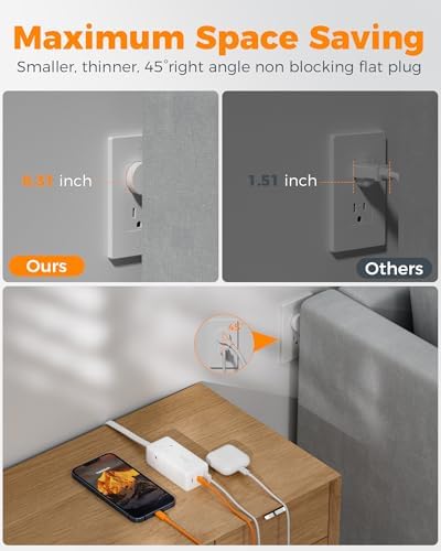 TESSAN 30 W USB Charging Station with Flat Plug & 5 FT Extension Cord – Multiport Fast Charger for Phones, Tablets, Laptops – Perfect Travel Companion with 3 AC Outlets & Enhanced Safety Features for Home and Office Use