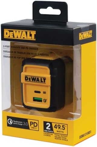 DEWALT 49.5 W Heavy-Duty USB-C and Dual USB Wall Charger Block – Compact Fast Charging Adapter for i Phone 16/15/14, Galaxy, Pixel 4/3 & i Pad – Durable Foldable Design for Ultimate Portability and Versatile Device Compatibility