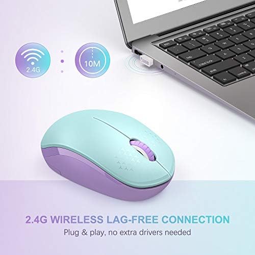 Light Blue Wireless Mouse – Ultra-Quiet 2.4 GHz Noiseless Computer Mouse with USB Receiver for Seamless Windows Experience – Portable, Ergonomic Design for Home, Office, or Travel