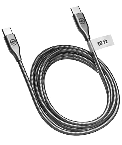 10 Ft Heavy-Duty Alloy-Braided USB-C Charger Cable for Fast Charging (60 W) – Premium Metal Construction for Samsung & i Phone Devices (Gunmetal) – Unmatched Durability and Flexibility for Everyday Use