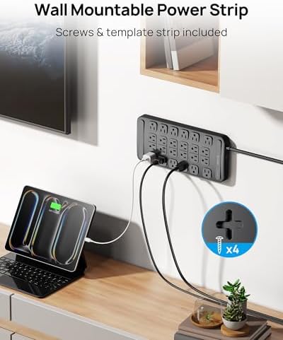 TROND 360° Rotating Surge Protector Power Strip – 24 AC Outlets & 6 Fast Charging USB Ports (37 W) – 4000 Joules Protection for Ultimate Device Safety – 6 ft Heavy Duty Extension Cord for Gaming and Office Use – ETL Listed for Dependable Performance – Essential Power Solution for Dorm Rooms and More