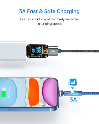 Kuulaa 6 FT 540 Rotating 3-in-1 Magnetic Phone Charger Cable – Universal Fast Charging & Data Transfer for Micro USB, Type C, i Phone Devices – Durable Nylon-Braided Design with 3 A Power and 480 Mbps Speed – Effortless Connection for Home, Office & Travel Use