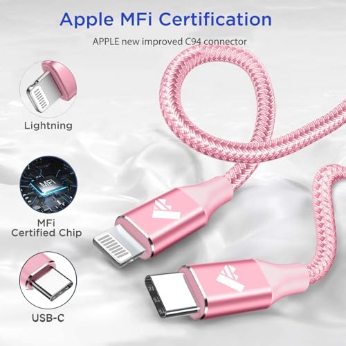 6 FT USB C to Lightning Charging Cable 2 Pack – MFi Certified Braided Fast Charger for i Phone 14/13/12 Series and i Pad – Durable, High-Speed Data Transfer and Enhanced Compatibility for All Apple Devices