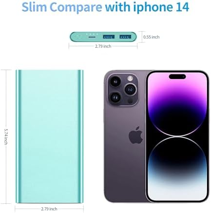 High-Capacity 12000 m Ah Portable Power Bank – Fast Charging USB-C Battery Pack for i Phone 15/14/13/12/11 Pro Max, i Pad, Samsung & Android – Stylish E-Mint & Pink Design with 3 A Quick Charge Technology for On-the-Go Convenience