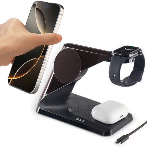 All-in-One Wireless Charging Hub for Apple Devices – Fast Mag-Safe Charger Stand for i Phone 16/15/14/13/12 Series, Air Pods & Apple Watch – Streamlined Design for Home & Office Efficiency