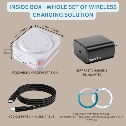Revolutionize Your Charging Routine with the Foldable 3-in-1 Mag Safe Wireless Charging Station – 15 W Fast Charger for i Phone 12-15 Pro/Pro Max/Plus/Mini, Air Pods 2/3/Pro, and i Watch Ultra/8/7/SE/6/5/4/3/2 B – Includes 20 W PD Adapter for Superior Speed and Portability – Sleek Design for Home and Office Use