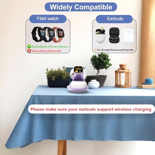 Revolutionize Your Charging Routine with the i Morde Multi-Device Dock: Stylish Purple Fast Charging Station for Fitbit Sense, Versa Series & Earbuds – Ultimate Compatibility with Google Pixel Buds, Galaxy Buds, and Air Pods, Featuring Overcharge Protection for Safe, Efficient Power-ups – Ideal for Home & Travel Use