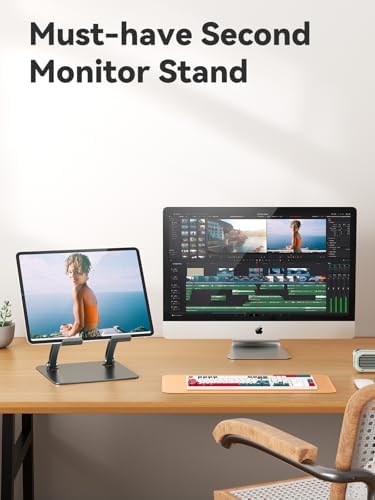Tounee Aluminum Tablet Holder Stand – Dual Rod Adjustable Mount for Tablets, Kindles & Monitors (4.7″-16.5″) – Portable & Durable Desktop Accessory for Enhanced Viewing Comfort and Productivity