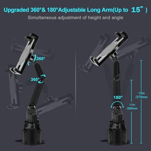 Versatile Cup Holder Tablet Mount for Trucks – 360° Rotating 15″ Dual-Arm Stand for i Pad Pro, Samsung Galaxy Tab, and i Phone | Enhanced Stability & Universal Compatibility for Hands-Free Navigation and Entertainment