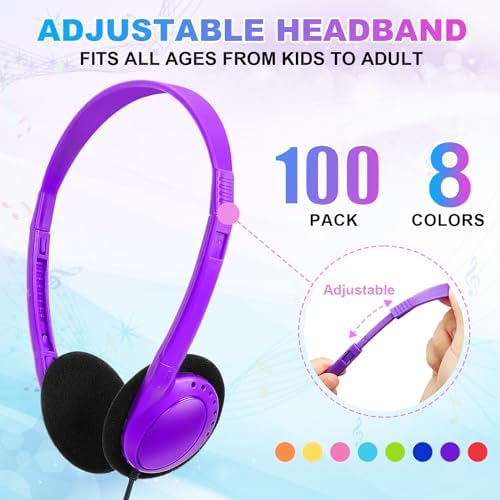 Bulk Classroom Headphones 25 Pack – Premium Durable Wired Earphones for Enhanced Student Learning, Comfortable Fit for Kids and Adults – Superior Sound Quality for Educational Use (HY103, 25 Black)