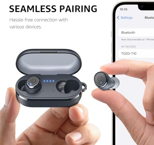 TOZO T10 Wireless Earbuds with Bluetooth 5.3 – Customizable EQ for Personalized Sound, Ergonomic Fit for Ultimate Comfort, 55 Hours Playtime, IPX8 Waterproof Rating, Wireless Charging Case – 2025 Enhanced Audio Experience for Active Lifestyles