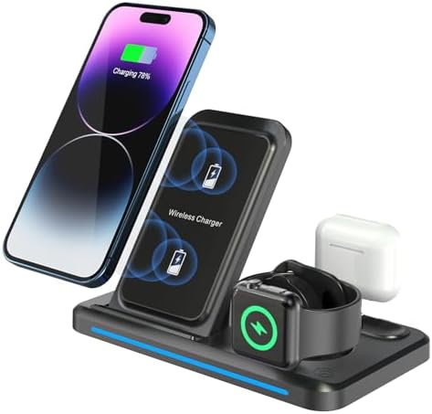 Foldable 3-in-1 Wireless Charging Station for i Phone 16/15/14/13/12/11, Apple Watch, and Air Pods – Fast Charging with Night Light – Versatile and Portable Charging Hub for Apple Devices (Black) Foldable 3-in-1 Wireless Charging Station for i Phone 16/15/14/13/12/11, Apple Watch, and Air Pods – Fast Charging with Night Light – Versatile and Portable Charging Hub for Apple Devices (Black)