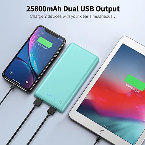 Ultra-High Capacity 40,800 m Ah Power Bank with 25 W Fast Charging – Dual Built-in Cables & 5 Outputs for Quick Device Charging – Compatible with i Phone 16/15 & Android – Sleek Blue Portable Charger for On-the-Go Power Solutions