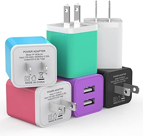 6 Pack Colorful Dual USB Wall Charger by i GENJUN – Fast Charging Cube Power Plug Adapter for i Phone, Samsung Galaxy, Google Pixel & Android Devices – Compact, Multi-Device Charging Solution with Built-In Safety Features – Enhance Your Charging Experience