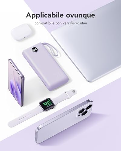 Ultimate 20000 m Ah VRURC Portable Charger with Built-in Cables – Fast Charging Power Bank for Travel, PD & QC 3.0 Compatible, 4 Output Ports & Dual Input, Ideal for i Phone, Samsung, Android Devices – Compact & Durable Battery Pack for On-the-Go Power