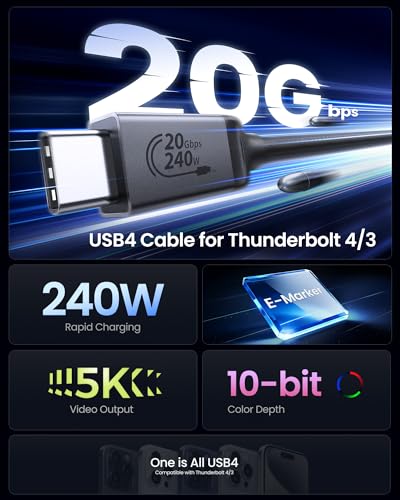 Silkland USB4 Thunderbolt 4 Cable – Ultra-Fast 40 Gbps Data Transfer, 240 W Rapid Charging, 8 K@60 Hz Video Output, 1 FT Compact Design – Perfect for i Phone 16, Mac Book, e GPU, and More – Unmatched Performance for Modern Connectivity