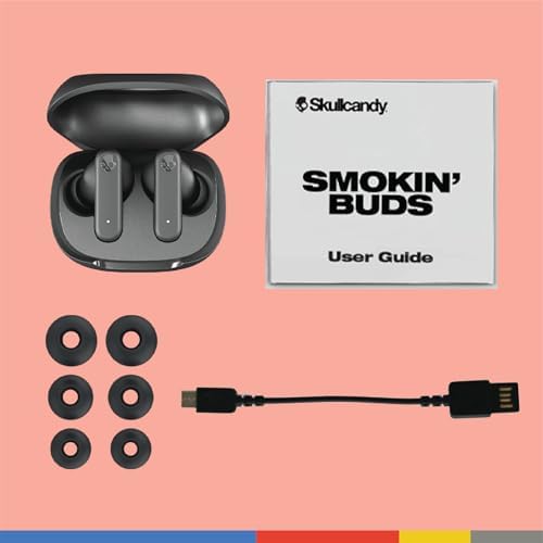 Skullcandy Smokin’ Buds Wireless Earbuds – Premium Bluetooth Headphones with Enhanced Noise Isolation, 20-Hour Playtime, IPX4 Sweat-Resistant Design – Ideal for Fitness Enthusiasts and Seamless Hands-Free Communication on i Phone & Android Devices
