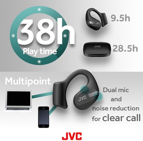JVC Nearphones: Open Ear True Wireless Earbuds with 16 mm Drivers for Immersive Sound Quality, 38-Hour Battery Life, and Ultra-Portable Design – Ideal for Active Lifestyles and Enhanced Situational Awareness (Beige) – Effortless Device Pairing for Seamless Listening Experience