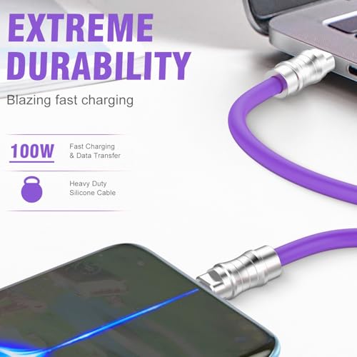 USB C to USB C Silicone Cable 2Pack 10FT, Ultra Flexible & Soft USB Type C 100W Fast Charging Cable, Geek Industrial PD Data Transfer Cable for Phones,Tablet,Laptops(Yellow) – Enhanced Compatibility and Speed