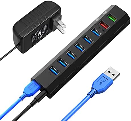 Unlock Seamless Connectivity with RAOYI 6-Port Powered USB 3.0 Hub – High-Speed Data Transfer, Smart Fast Charging, and 24 W Power Adapter for Laptops, PCs, and Macs – Ideal USB Splitter for Enhanced Device Management and Productivity in Sleek Black