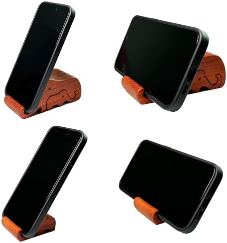 Elegant Natural Originally Handmade Creative Rosewood Cell Phone Stands Set, Elephants Mom and Babe, Portable Holder for Mobile Phones and Pads – Enhanced Compatibility and Speed