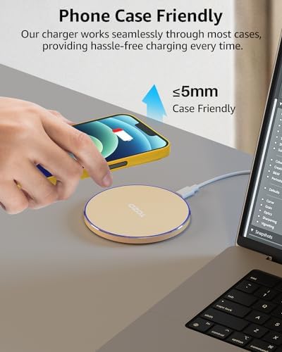 TOZO 2025 Enhanced 15 W Max Fast Wireless Charging Pad – Sleek Gray Charger for i Phone 16/15/14/13/12 Series & Samsung Galaxy S24/S23/S22 – Anti-Slip Design for Secure Charging – Lightweight & Portable Qi-Compatible Accessory for Effortless Power Delivery