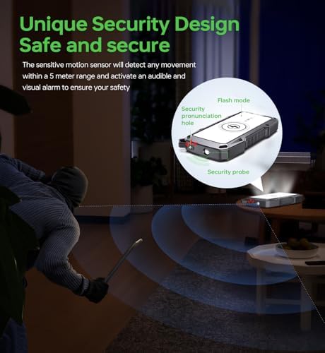 ABFOCE 10000 m Ah Solar Power Bank – 22.5 W Fast Charger with Wireless Charging, Sensor Alarm & LED Flashlight – Ultimate Outdoor Charging Solution for i Phone, Samsung, and More – Eco-Friendly Solar Panel Power Bank for Camping & Hiking Adventures