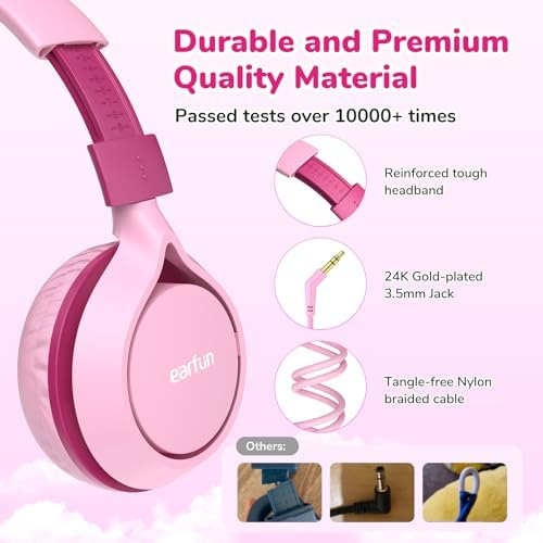 Ear Fun S1 Kids Headphones – Safe 85 d B Volume-Limited Wired Headphones with Adjustable Headband | Foldable Lightweight On-Ear Design in Vibrant Blue & Pink | Ideal for School, Travel, and Everyday Listening | Exceptional Stereo Sound for Young Ears