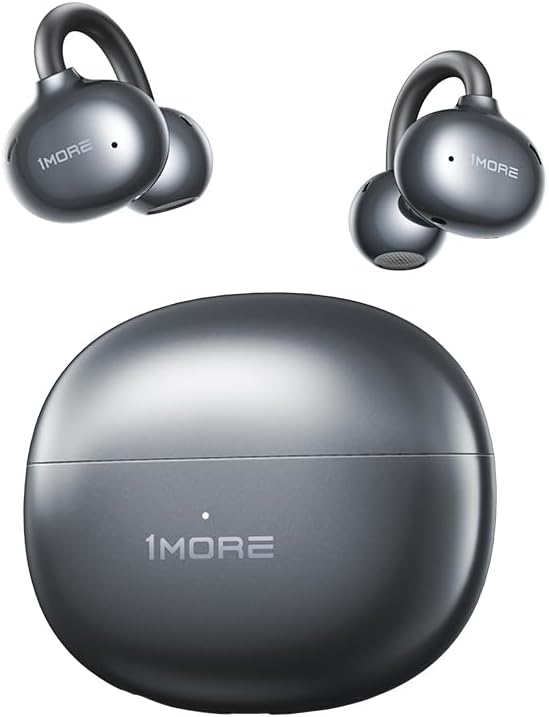 Revolutionize Your Audio Experience with 1 MORE S20 Open Ear Bluetooth 5.4 Wireless Earbuds – Lightweight Clip-On Design, 30-Hour Playtime, Four ENC Microphones for Crystal-Clear Sound, IPX5 Water-Resistant Durability, Perfectly Secure Fit for Active Lifestyles, Your Ultimate Sports Companion in Stylish Black