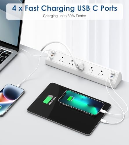 Revolutionize Your Workspace with the Desk Clamp Power Strip USB C – 75 W Total Fast Charging Hub Featuring 5 AC Outlets and 6 USB Ports, Optimized for 1.6″ Tabletop Edges – Ultimate Surge Protection for Laptops, Smartphones, and More