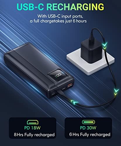 High-Capacity 40000 m Ah Portable Power Bank – Advanced PD 30 W & QC4.0 Fast Charging with Built-In Dual Output Cables and LED Battery Indicator for i Phone, Android, and All Electronic Devices – Ultimate Charging Solution for On-the-Go Power Needs
