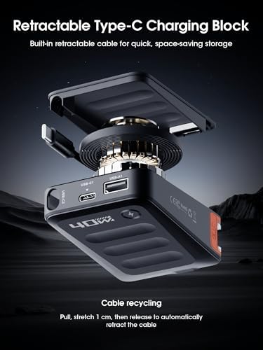 Compact 40 W Retractable USB-C Fast Charger Block – Dual-Port Power Adapter for i Phone 16/15, Galaxy, and Pixel Devices – Ultimate Travel Companion with Foldable Plug for Efficient Charging on the Go