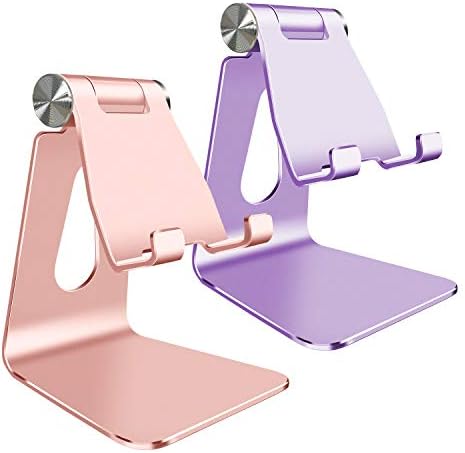 Adjustable Cell Phone Stand, Phone Holder,Tablet Stand Dock,Aluminum Desktop Compatible with iPhone 12 iPad,Samsung Galaxy,Google All Smart Phone/Tablets Under 10 in-Rose Gold + Royal Purple – Enhanced Compatibility and Speed