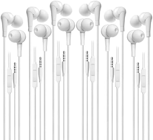 Premium Wired Earbuds with Microphone – 6 Pack of Heavy Bass In-Ear Headphones for Superior Sound Quality, Noise-Blocking Design & User-Friendly Control, Compatible with All 3.5 mm Jack Devices – Perfect for Music Lovers & On-the-Go Professionals