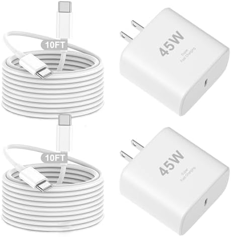Elevate Your Charging Experience with the 2025 i Phone 16 e Charger – 2 Pack 45 W USB-C Super Fast Charger & 10 FT Type C Cables for i Phone 16 Pro Max/16 Pro/16 Plus/15 Pro Max, i Pad Pro/Mini/Air, Galaxy S25/S24+ – Ultimate Speed & Compatibility for Modern Devices