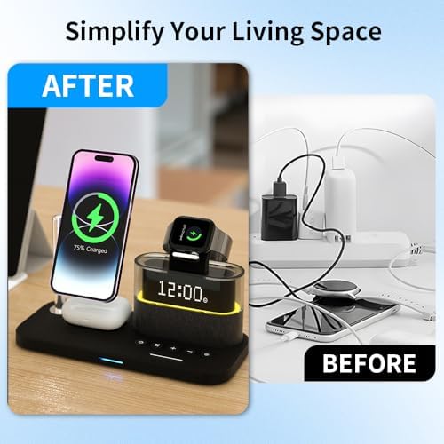 Revolutionary 5-in-1 Magnetic Charging Hub: Ultra-Fast Wireless Station for i Phone 12-15 & i Watch Series 2-9 with Customizable RGB Ambient Lighting and Integrated Digital Clock for Optimal Charging Efficiency and Aesthetic Appeal