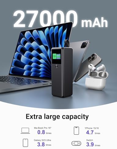 High-Power 140 W Portable Charger | 27600 m Ah 3-Port PD3.1 Power Bank for Universal Device Charging | Fast Charging for i Phone 12/13/14/15/16 Series, Mac Book, Samsung, Dell XPS, Steam Deck | LCD Display, Compact Design with Lanyard for Travel Safety | Ultimate Charging Solution for Camping, Hiking, and Vacations