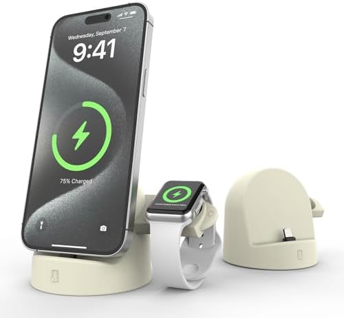Sleek 2-in-1 i Phone & Apple Watch Charging Dock – Fast 15 W Multi-Device Charger with Durable Non-Slip Silicone Base for i Phone 14/13/12 Series & All Apple Watch Models – Space-Saving Design for Ultimate Tech Organization and Streamlined Aesthetics