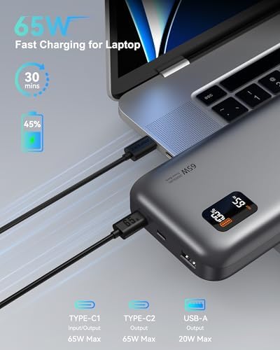 Asper X 20,000 m Ah Power Bank – 65 W USB-C Portable Charger for Fast Device Charging, Compatible with i Phone 16/15/14/13, Mac Book Pro/Air, Dell XPS, Galaxy S24, Steam Deck & More – Ultimate Travel Power Solution for Modern Electronics