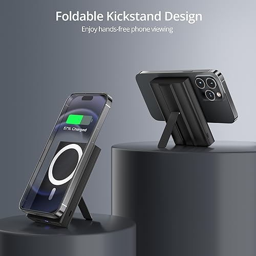 LULULOOK 10,000 m Ah Magnetic Power Bank for i Phone – Sleek Blue Mag-Safe Battery Pack with 15 W Fast Wireless Charging & Kickstand – Ultimate Portable Charger for i Phone 16/15/14/13/12 Mini Plus Pro – USB-C Cable Included – Perfect for On-the-Go Power Solutions