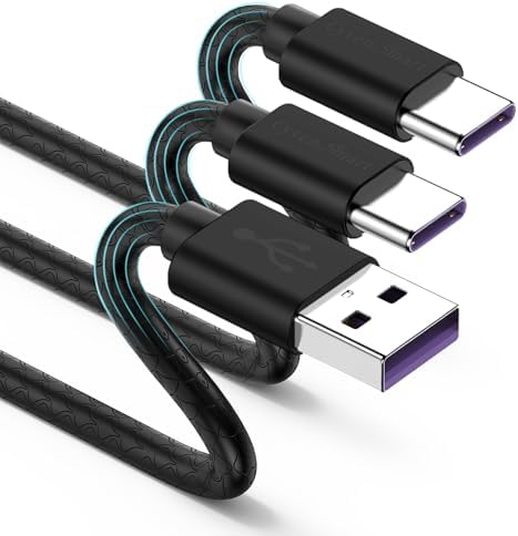 Cyven Premium 3 ft USB Type C Cable Duo Pack – Fast Charge & Data Transfer Cord, Durable TPE Construction, Compatible with Samsung Galaxy A Series, LG V Series, and More – Stylish Pink Design for Enhanced Performance and Versatility