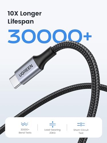 UGREEN 100 W USB C Fast Charging Cable – 10 FT High-Speed Durable Charger for i Phone 16, Mac Book Pro, and Samsung Galaxy S24/S23/S22 Ultra – Enhanced Compatibility for Efficient Power Delivery and Data Transfer