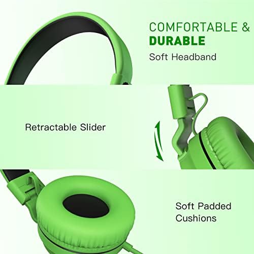 Rockpapa 950 Kids Wired Headphones – Vibrant Black and Green On-Ear Style with Built-in Microphone for Enhanced Online Learning, Foldable for Ultimate Portability, Compatible with Laptops, Tablets, and Chromebooks for Seamless Classroom Engagement and Daily Use