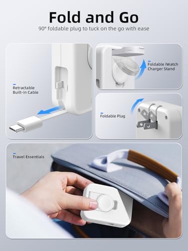 Compact 2-in-1 Fast Charging Wall Adapter with Retractable Cable for i Phone & Apple Watch – Ultimate Travel Charger for Busy Professionals Seeking Efficient Power Solutions and Enhanced Compatibility