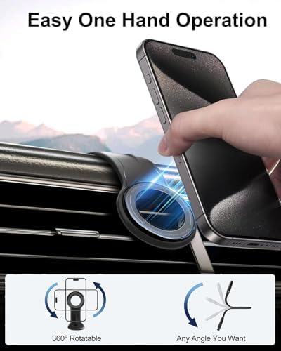 Revolutionary 15 W Mag Safe Car Charger Mount with 360° Adjustable Aluminum Arm – Effortless Fast Wireless Charging for i Phone 12-16 Pro Max – Sleek and Durable Phone Holder for Enhanced Driving Convenience – Your Essential Car Accessory for Modern Lifestyles