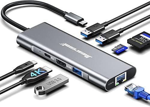Revolutionize Your Connectivity with the Hiearcool 8-in-1 USB C Hub Ethernet – High-Speed 4 K@60 Hz HDMI, Dual USB 3.0 Ports & Gigabit Ethernet for Mac Book Pro/Air, i Pad, Dell, and Lenovo – Streamline Your Workspace with Effortless Multitasking and Enhanced Compatibility – Ultimate Portable Adapter for Professionals on the Go