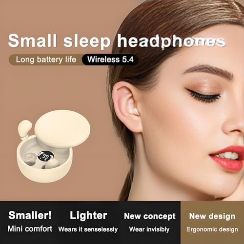 Beige Ergonomic Mini Bluetooth Earbuds – Premium Sound Quality, Hassle-Free Auto Pairing, and IPX5 Waterproof for Active Lifestyles with Ultimate Comfort and Portability